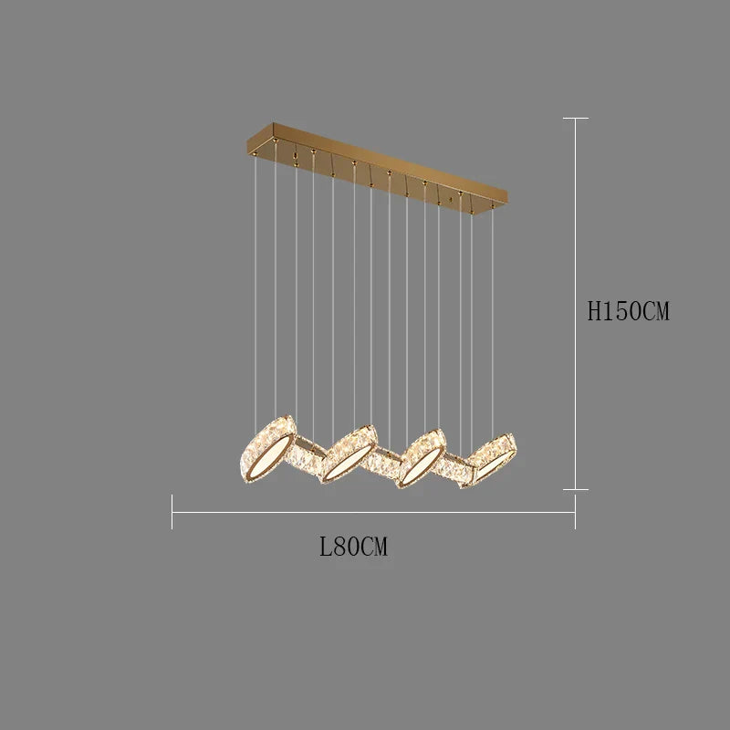 Maison Ornate Modern Crystal Hanging Light with four curved LED elements on a gold mount.