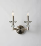 Maison Ornate Retro Industrial Iron Crystal Chandelier with two candle bulbs, metal arms, and clear crystal accents.