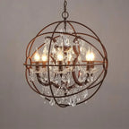 Maison Ornate American style birdcage iron chandelier with crystal pendants, five candle bulbs.