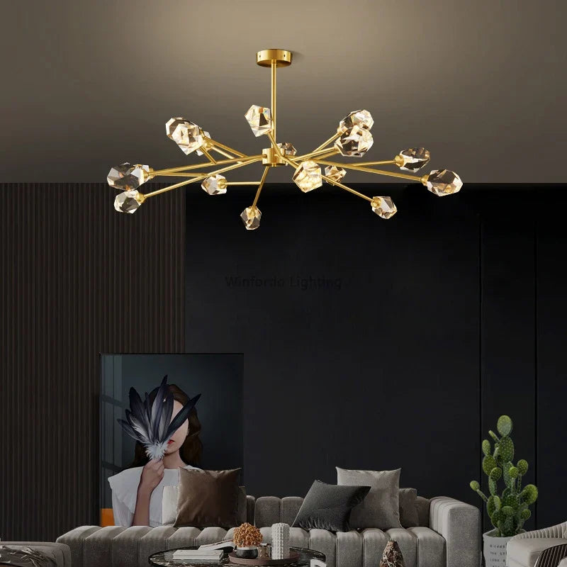 Maison Ornate Postmodern Crystal Chandelier with unique LED lighting, contemporary design, and intricate craftsmanship.