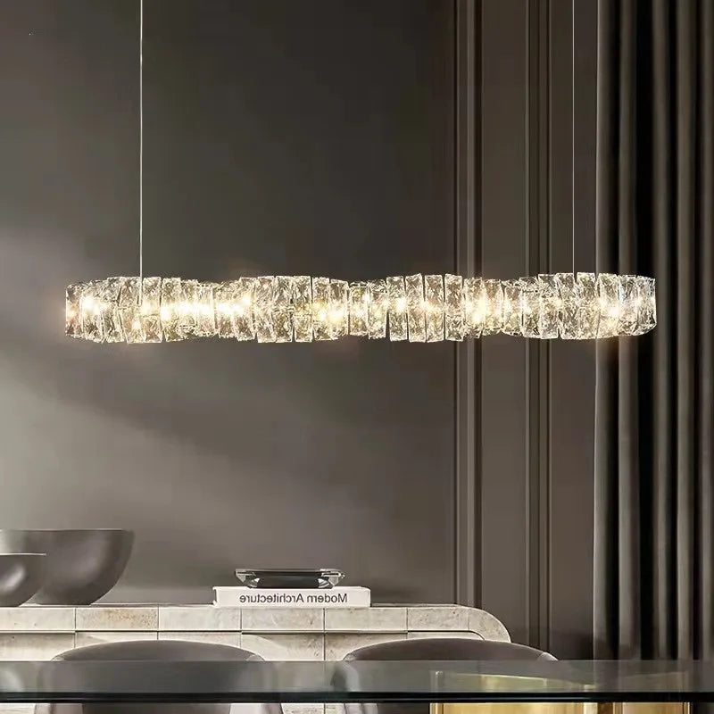 Maison Ornate K9 Crystal Industrial Chandelier with LED lights, warm sparkle, modern design.