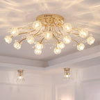 Maison Ornate Nordic Crystal LED chandelier with glass flower lights on decorative branching. Matching smaller chandeliers.