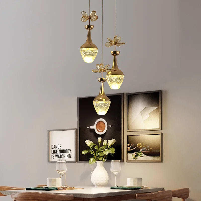 Maison Ornate Minimalist Elegant Crystal Pendant with LED, showcasing intricate design and sparkling crystal accents.