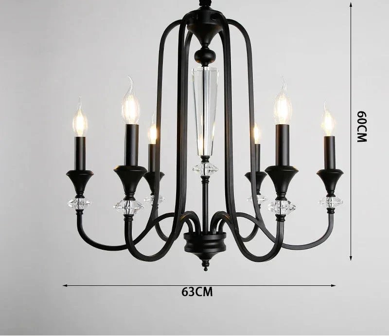 Maison Ornate Vintage Crystal Chandelier with LED, six arms, candle bulbs, glass accents, central column.