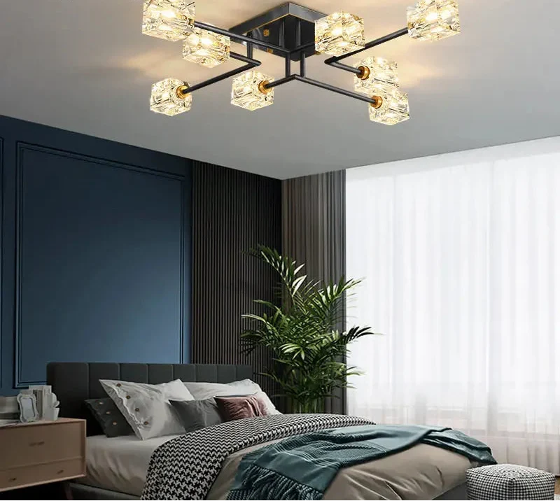 Maison Ornate’s Modern Crystal Chandelier featuring airy suspension and variable shape, illuminated by LED lights.