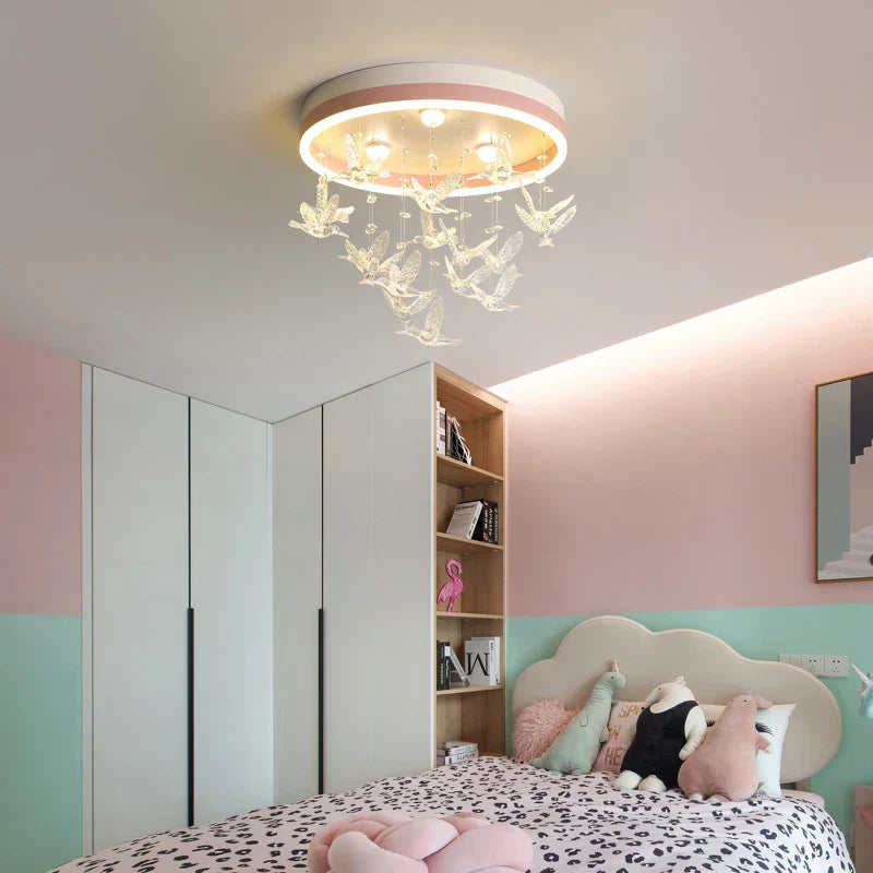Maison Ornate Modern Crystal Ball Chandelier, Creative Romantic LED with delicate hanging bird decorations.