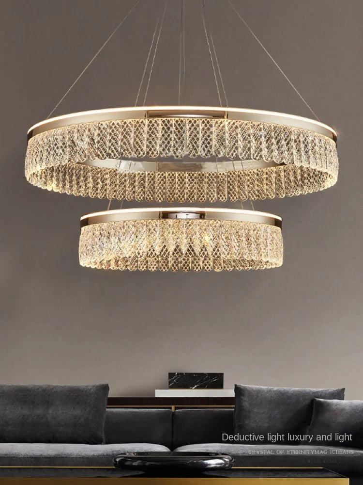 Maison Ornate Modern Crystal Ball Chandelier with Luxury Rings, elegant lighting feature, contemporary design.