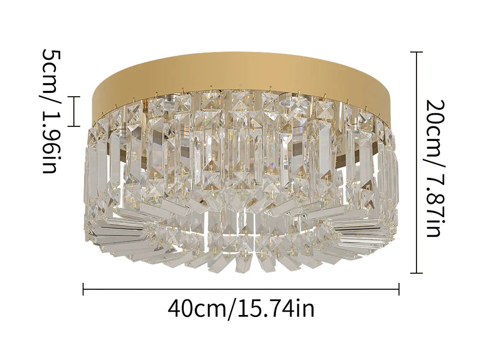 Modern gold crystal chandelier with integrated LED, sleek design, and shimmering prisms for luxury ambiance.