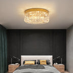 Maison Ornate Modern Gold Crystal Bedroom Chandelier with Integrated LED, featuring elegant crystal detailing.