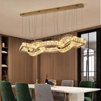 Maison Ornate Modern Gold Crystal Indoor Pendant Lighting, a dimmable LED chandelier with interlocking loops.