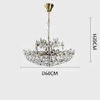 Maison Ornate French crystal glass LED chandelier with gold finish and floral details, D60CM x H39CM.