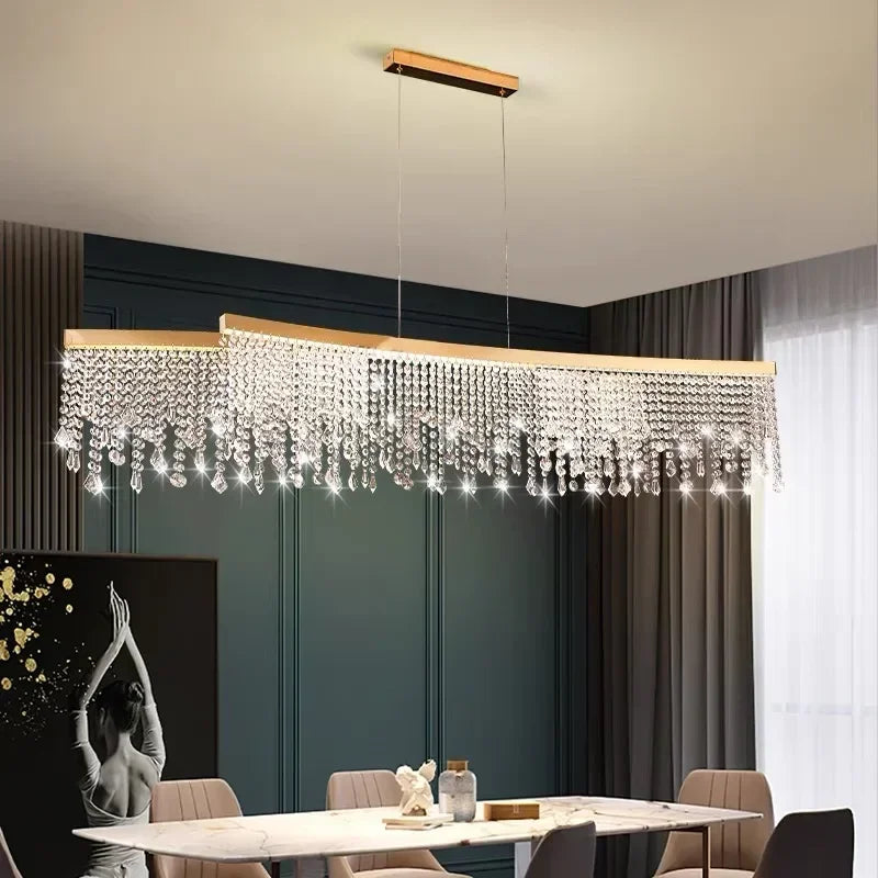 Maison Ornate Modern Crystal Chandelier with nickel frame and elegant pendants, beautifully detailed fixture.