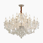 Maison Ornate large chandelier with crystal pendants, candle bulbs, chrome finish; LED compatible.