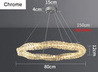 Chrome and textured glass chandelier with adjustable wires, 80cm wide, 12cm tall, modern LED ring design.