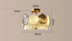 Ornate French modern chandelier with shell panels, crystal drops, and LED lighting; 40cm wide.