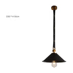 Modern glass chandelier with leather suspension and visible bulb beneath wide conical shade, D30*H90cm.