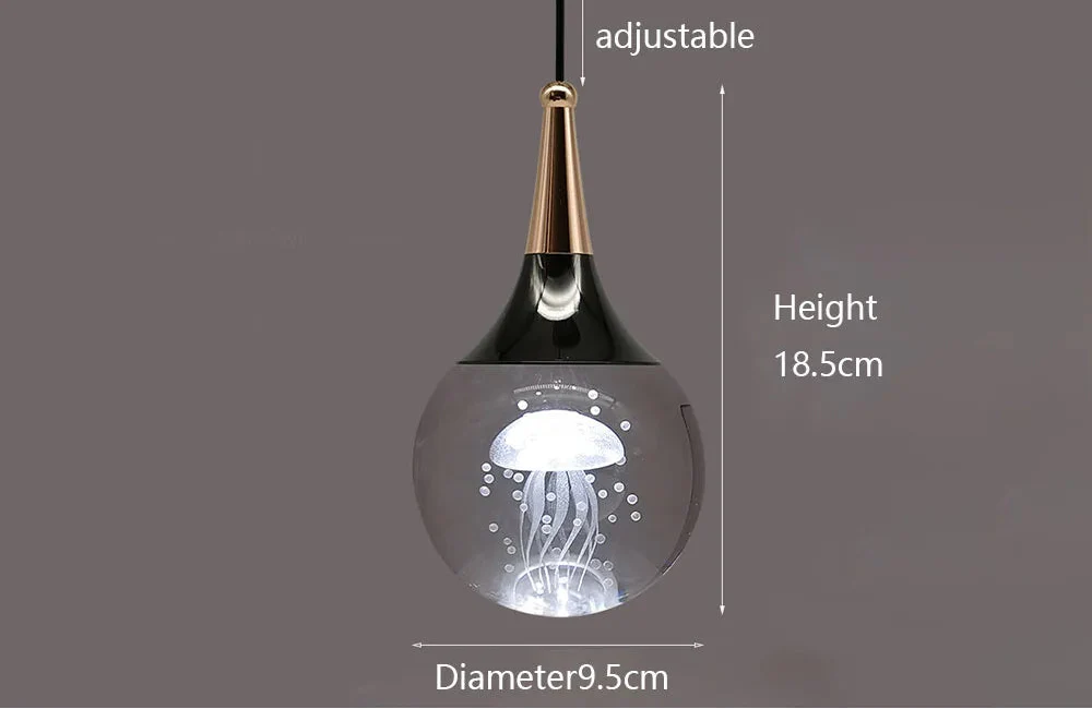 Maison Ornate Modern LED Crystal Chandelier with jellyfish design in glass sphere, integrated LED, adjustable height.