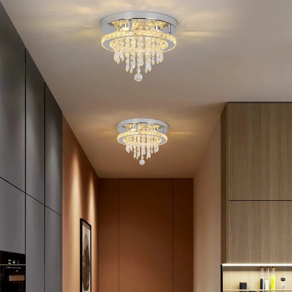 Two Maison Ornate Unique Shape Modern Crystal LED Pendant Lights with contemporary, elegant design.