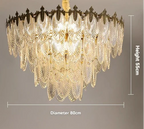 Ornate Retro Leaf Crystal Art Deco LED chandelier with scalloped glass, warm light, 80cm diameter.