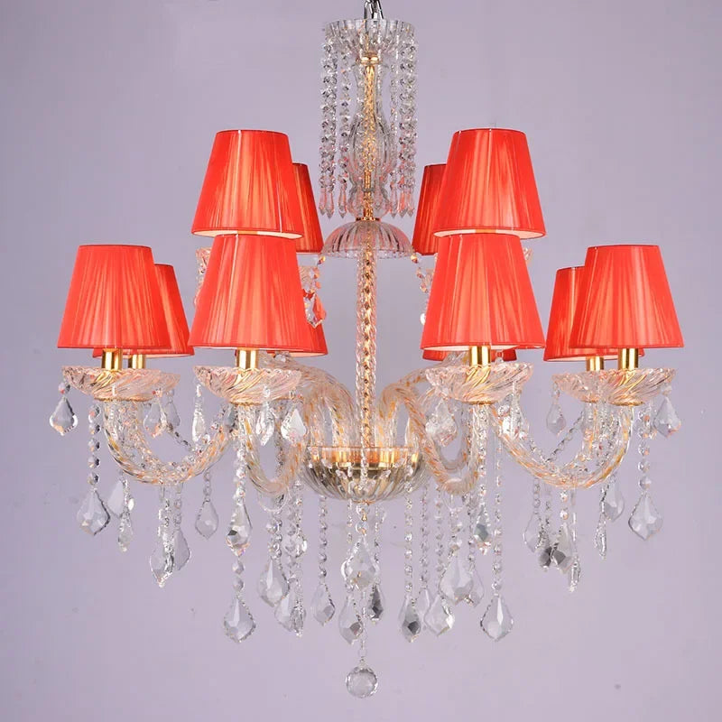 European Crystal Chandelier with Gold Tassels for Living Room