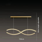 Minimalist crystal glass chandelier with intertwined loops, LED lights, and rectangular ceiling mount.