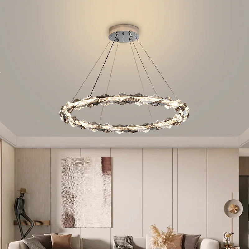 Maison Ornate Modern Crystal Hallway Chandelier with metal suspension, elegant crystal details, sleek modern design.