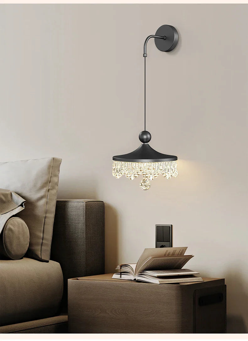 Maison Ornate French Medieval Teardrop Chandelier with black frame and sparkling crystal accents.