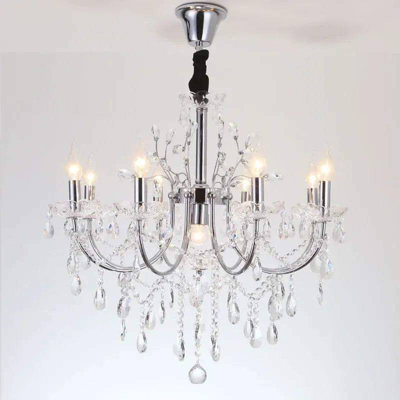 Vintage Crystal Chandelier with Colored Beads Forged Iron