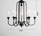 Six-arm black vintage crystal chandelier with candle bulbs and LED, elegant clear crystal accents.