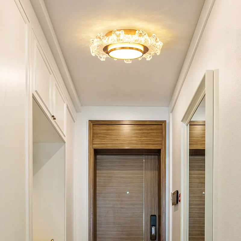 Maison Ornate Modern Crystal Hallway Chandelier with LED lighting, crystal-like accents, warm glow.