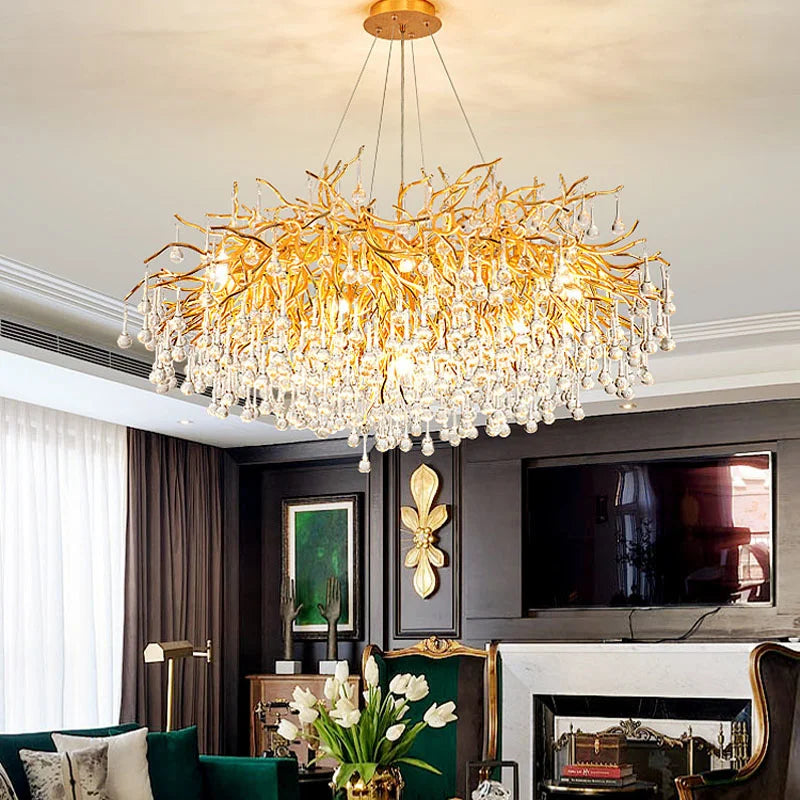 Maison Ornate Modern Interior LED Crystal Chandelier with intricate crystal detailing and elegant gold accents.