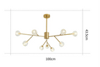 Modern Nordic chandelier with eight glass bulbs and central stem, 100 cm by 43.5 cm.