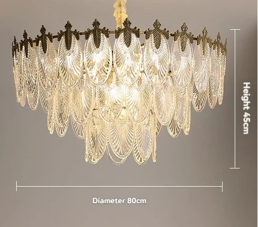 Maison Ornate Retro Leaf Crystal Art Deco LED Chandelier with layered crystal leaves and gold accents.