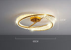 Modern gold-finished chandelier with two crystal-edged rings, dimmable LED lighting, 60x12 cm.