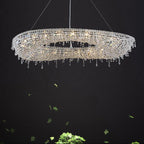 Maison Ornate Luxury Crystal Chandelier features sparkling crystals and an oval design with modern LED lighting.