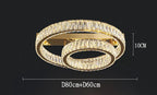Gold double-ring chandelier with sparkling crystals, 10 cm high, stainless steel modern design.