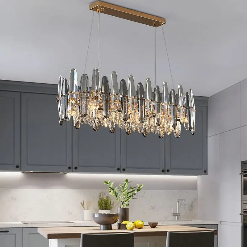 The Dimmable K9 Crystal Chandelier Modern Decoration by Maison Ornate, featuring sparkling clustered crystals.