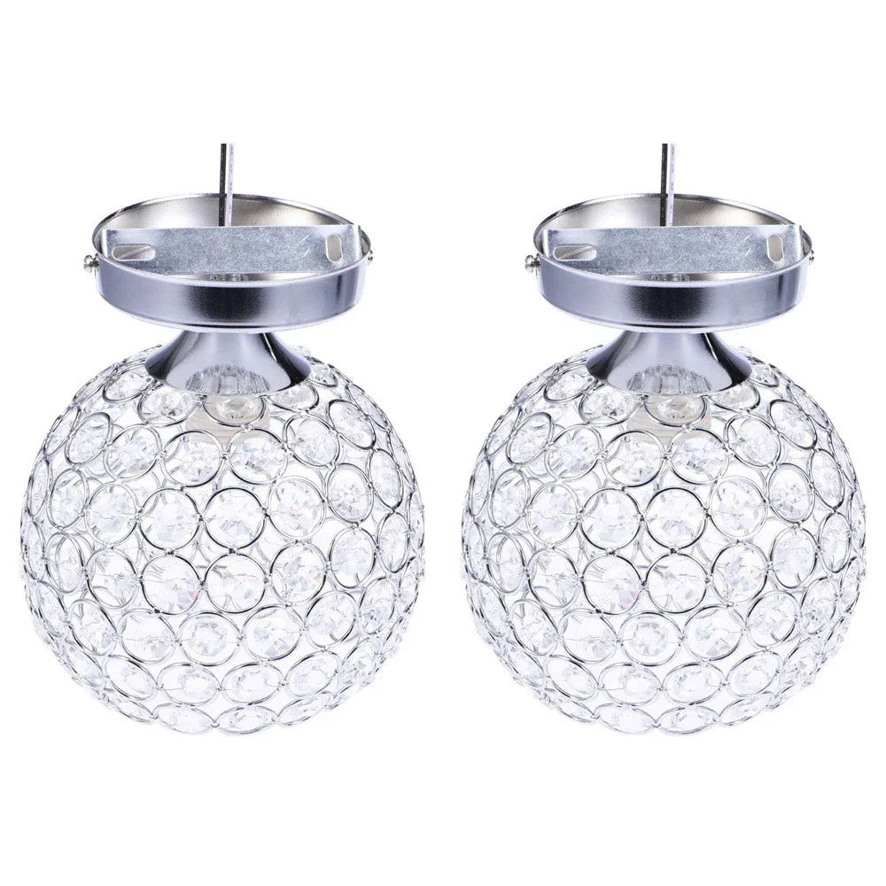 Pair of Maison Ornate Modern Crystal Hallway Ceiling Lights with silver bases and patterned crystal globes.
