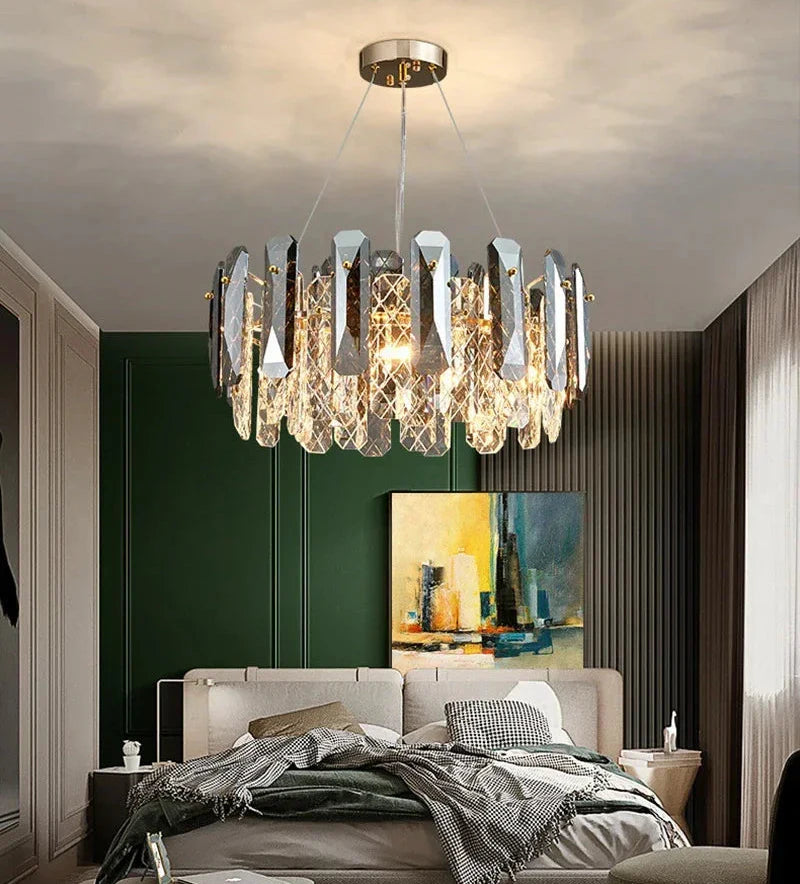 Maison Ornate Modern Crystal LED Luxury Ceiling Light, a sparkling chandelier with elegant crystal accents.