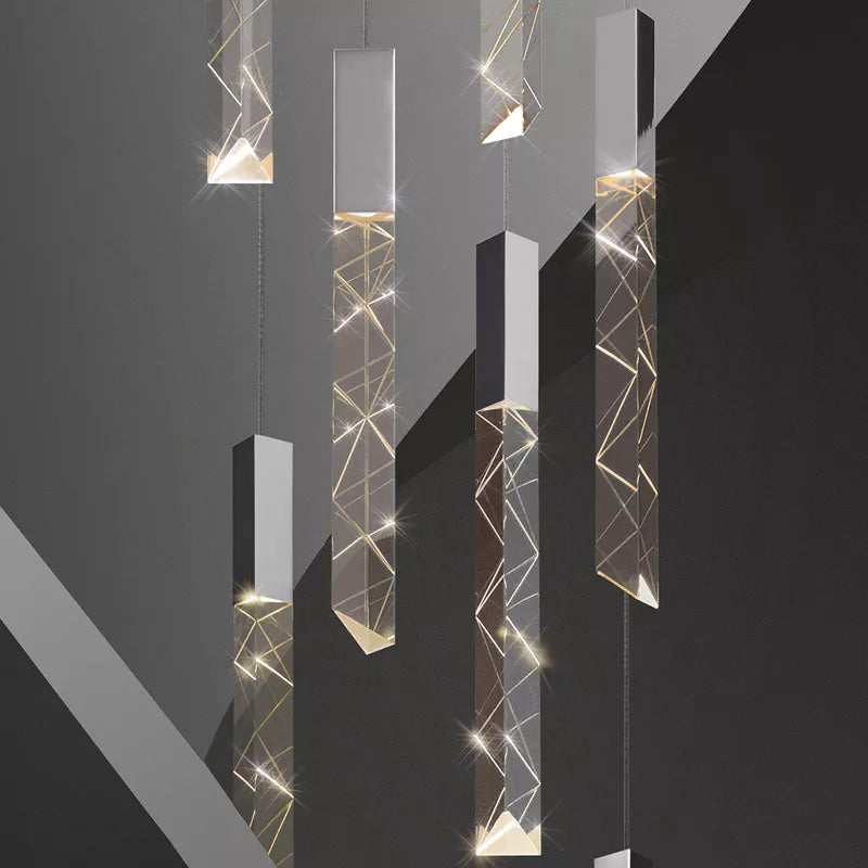 Maison Ornate Modern Crystal Chandelier with geometric crystal pendants, chrome frame, and glowing prisms.