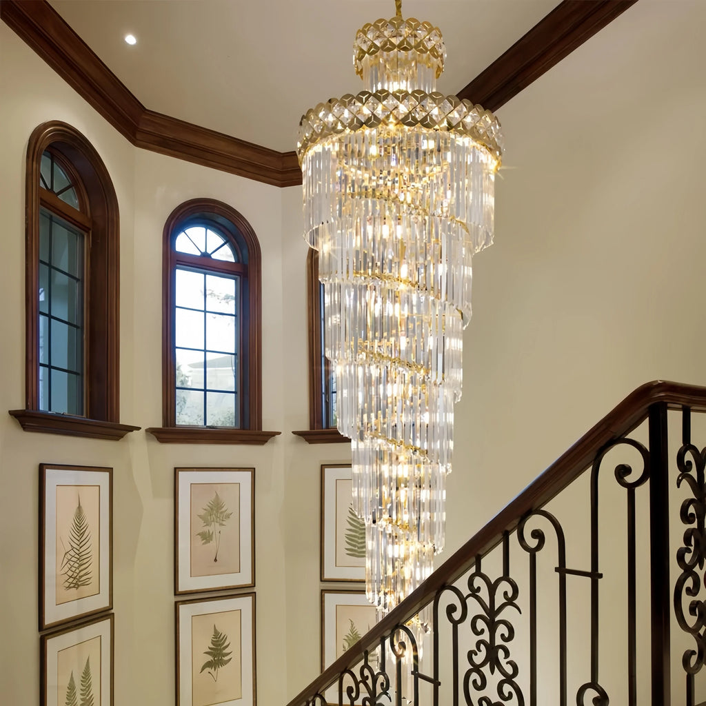 Maison Ornate Modern Crystal Chandelier features gold accents, elegant crystals, and striking contemporary design.