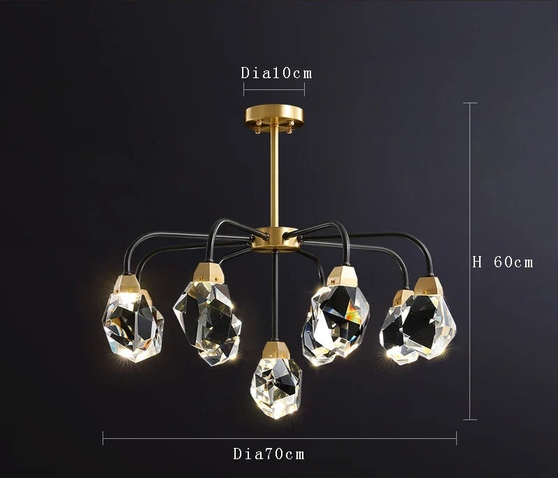 Lustre en cristal moderne avec abat-jour élégant et design sophistiqué.