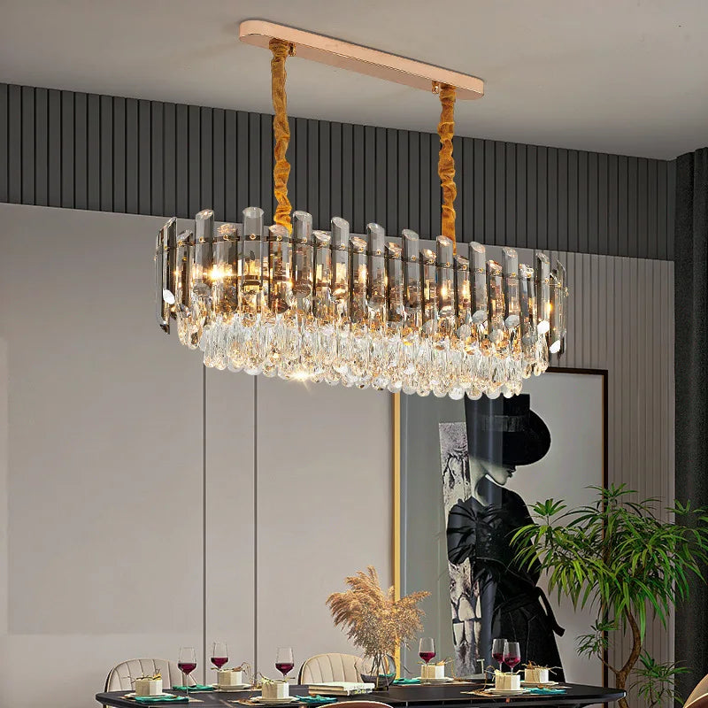Maison Ornate K9 Crystal Modern Style Chandelier with gold accents, elegant and luxurious lighting fixture.