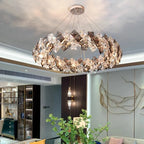 Maison Ornate Elegant Modern Stainless Steel Crystal LED Pendant chandelier with sparkling crystal accents.