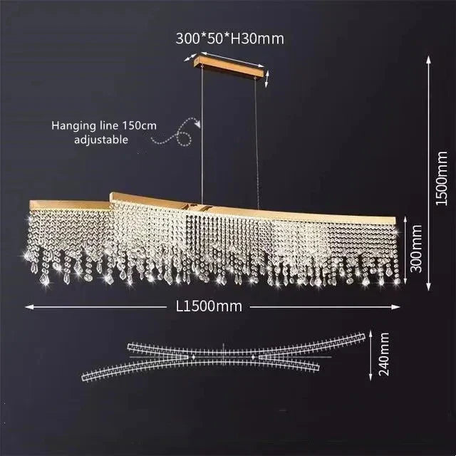 Modern crystal chandelier with gold round pendants, gold frame and crystal beads, 150cm adjustable hanging line.