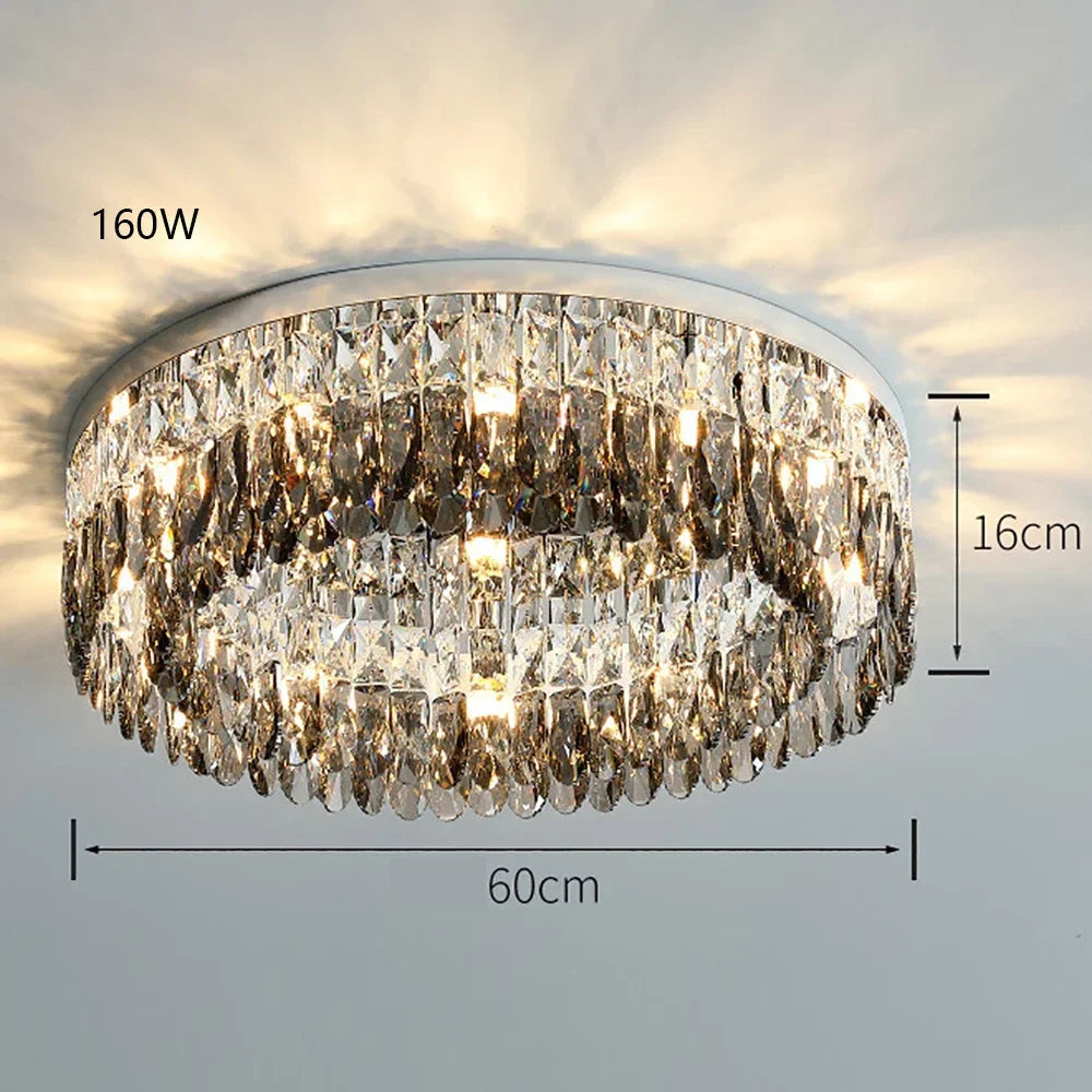 Elegant modern crystal chandelier with 60 cm diameter, 16 cm height, 160W LED, ceiling-mounted.