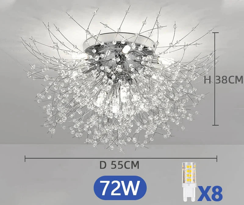 Modern LED acrylic white crystal chandelier, branch design, 72W, 55x38cm, with 8 built-in small bulbs.