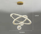 Maison Ornate Golden Crystal Chandelier with LED rings, glass balls, and modern intertwined design. 120x70+50cm.