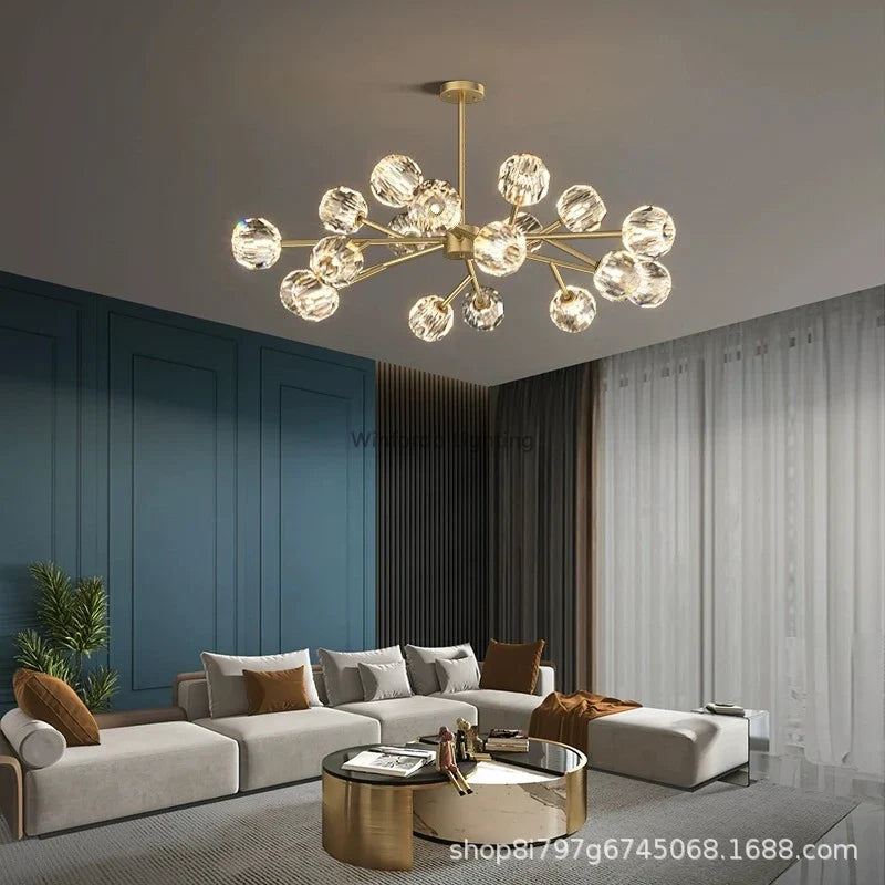Maison Ornate’s Postmodern Crystal Chandelier features sculptural crystals and unique LED lighting for dramatic illumination.
