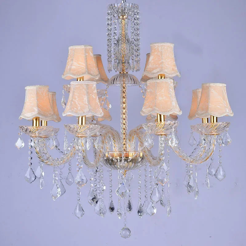 European Crystal Chandelier with Gold Tassels for Living Room